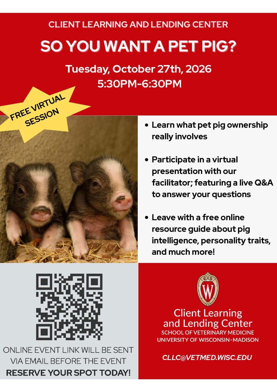 So You Want a Pet Pig? October 27th 2026 CLLC Online Session.