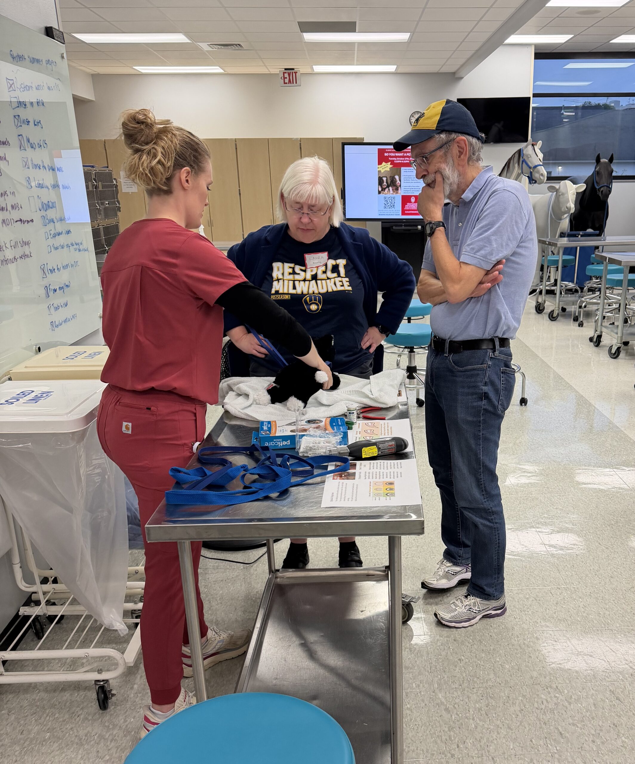 Veterinary student teaches clients about nail trimming on a cat simulation; Care Made Easy September 2026